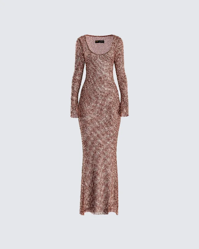 Ewa Brown Rhinestone Maxi Dress