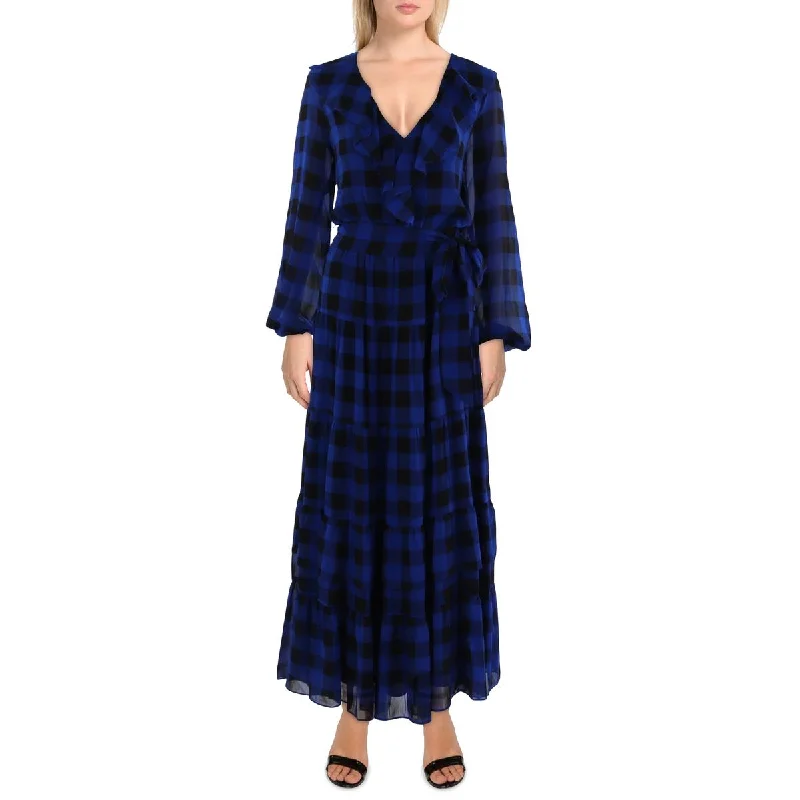 Lauren Ralph Lauren Womens Georgette Buffalo Check Long Maxi Dress