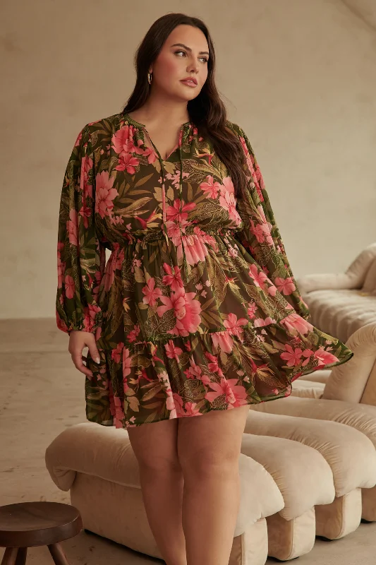 Lilikoi Floral Paxton Balloon Sleeve Mini Dress Curve