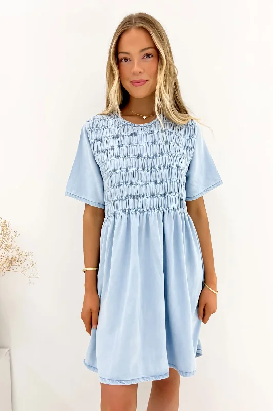 Ayla Denim Mini Dress Light Blue