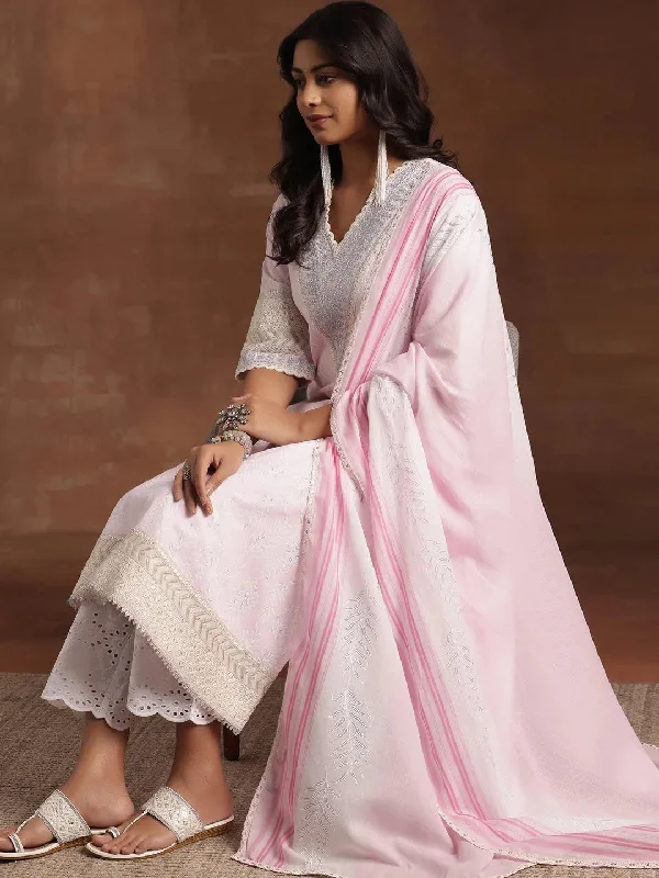 Pink Printed Cotton Straight Suit With Dupatta