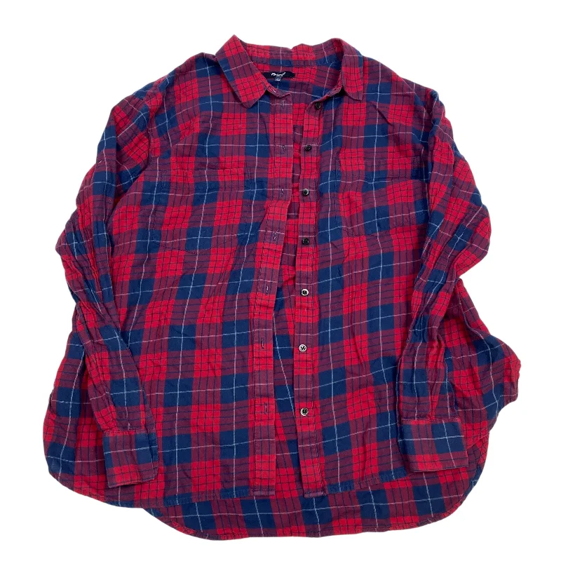 Top Long Sleeve By Madewell In Blue & Red, Size: L