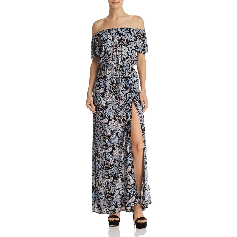 Aqua Womens Paisley Off-The-Shoulder Maxi Dress