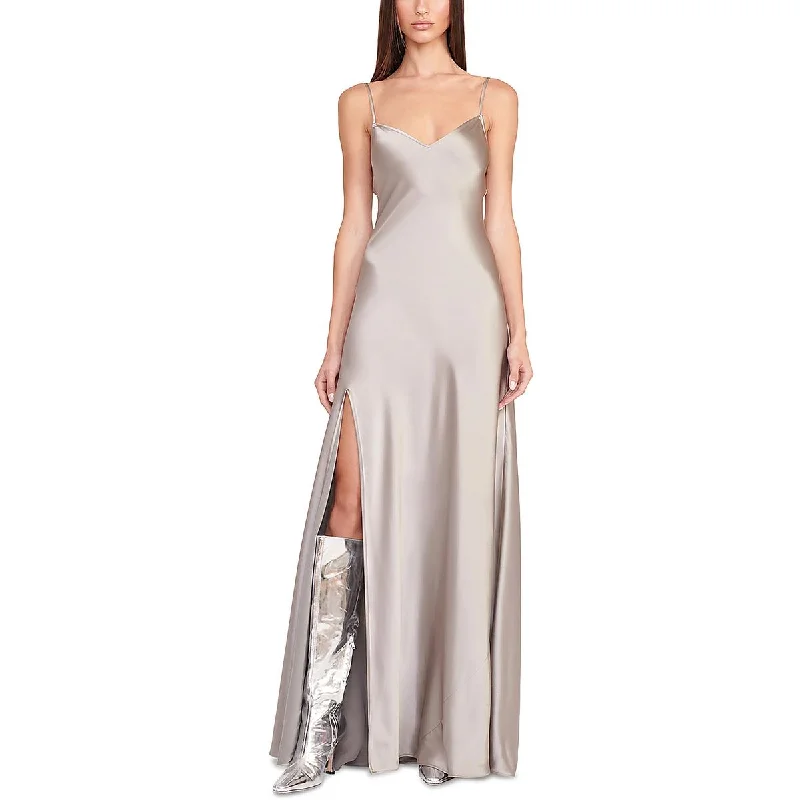 STAUD Womens Alexa Satin Maxi Evening Dress