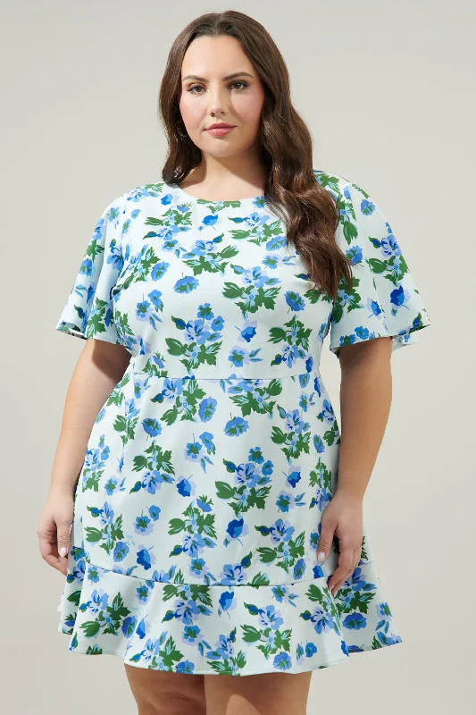 Magnolis Floral Flouncy Mini Dress Curve