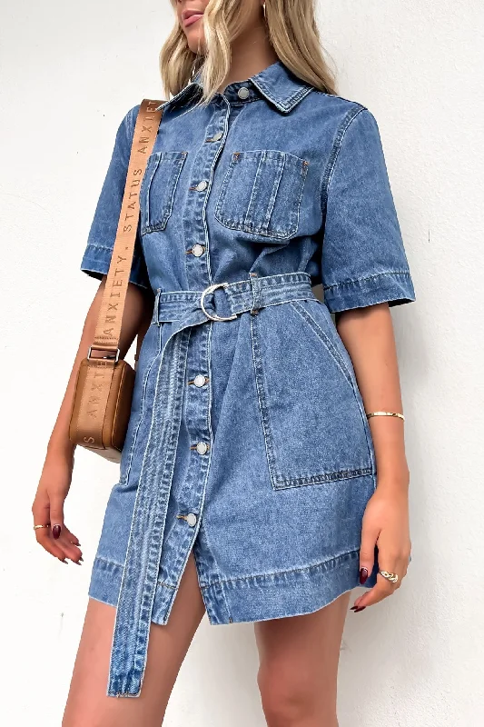 Amory Denim Mini Dress Mid Blue