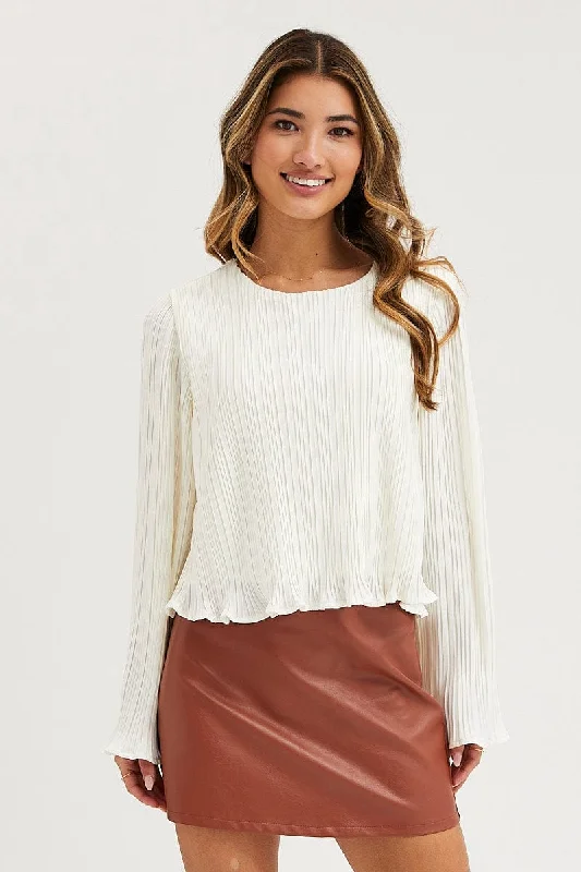 White Plisse Top Long Sleeve