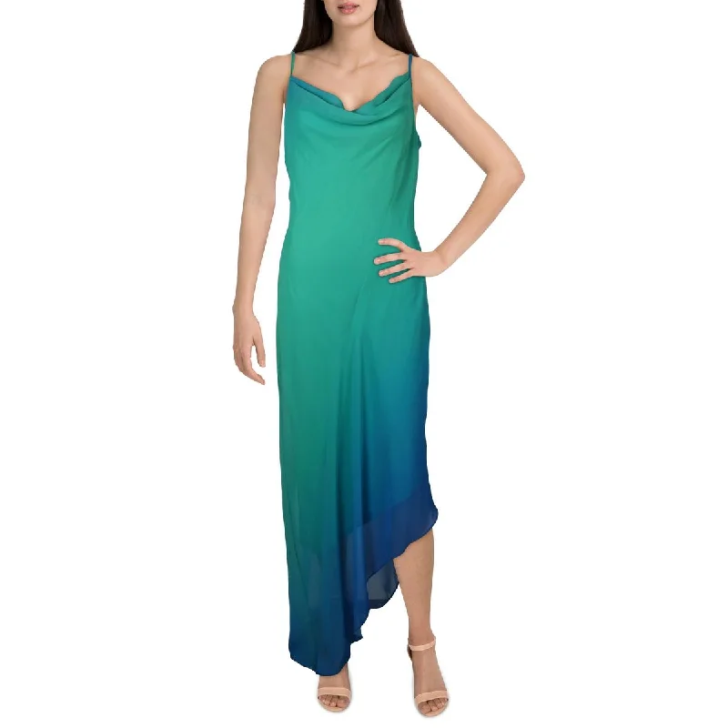 Bebe Womens Chiffon Asymmetric Maxi Dress