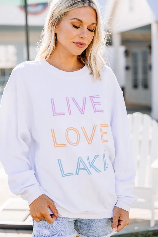 Live Love Lake White Corded Graphic Sweatshirt