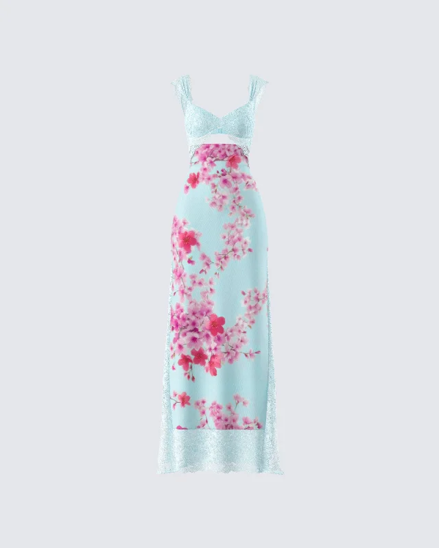 Ryliana Green Floral Mesh Maxi Dress