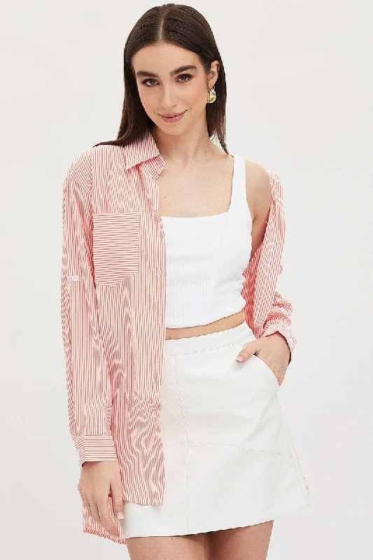 Stripe Oversized Shirts Long Sleeve Collared