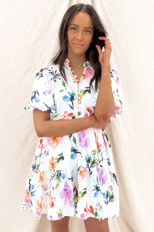 Blaise Mini Dress White Floral