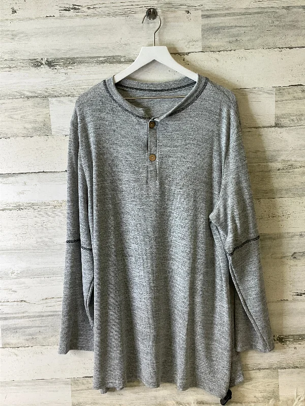 Top Long Sleeve By Cmf In Grey, Size: 4x