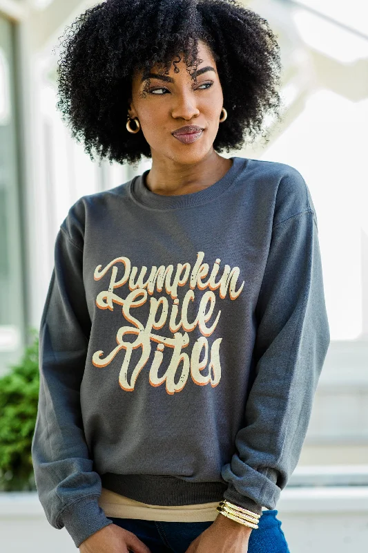 Pumpkin Spice Vibes Charcoal Gray Graphic Sweatshirt