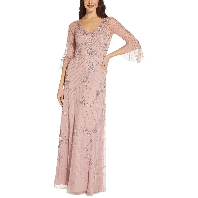 Adrianna Papell Womens Beaded Maxi Evening Dress