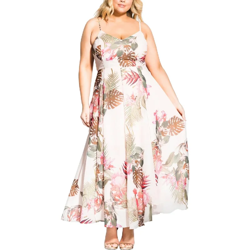 City Chic Womens Plus Floral Print V-Neck Maxi Dress