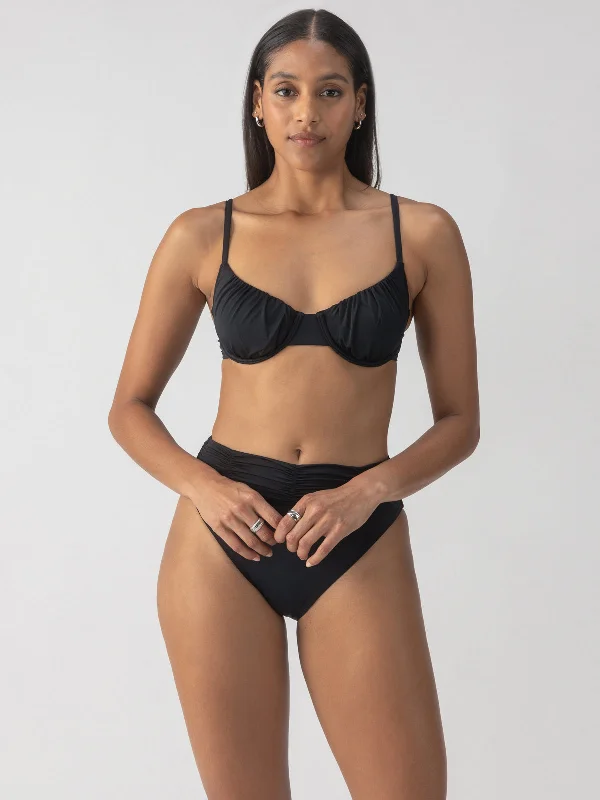 Beach Goddess Excess Shirr Cup Bikini Top Black