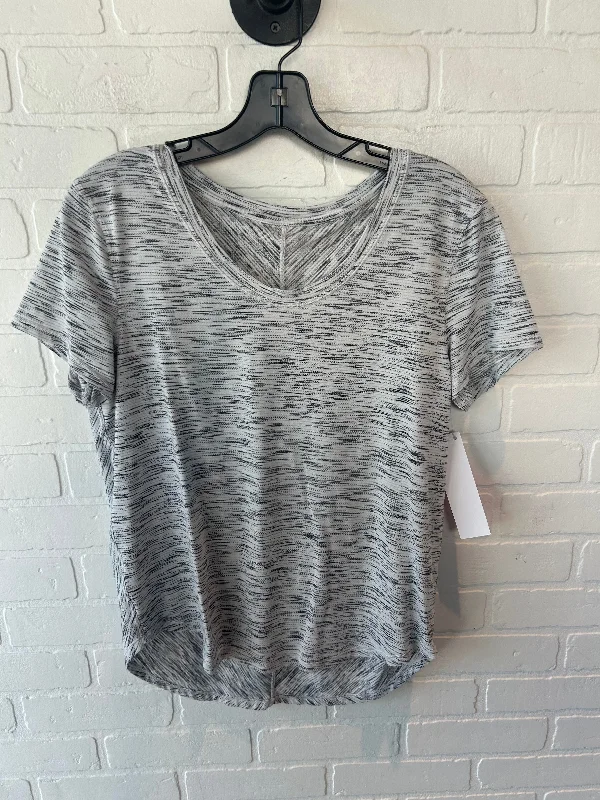 Athletic Top Short Sleeve By Lululemon In Grey & White, Size: M