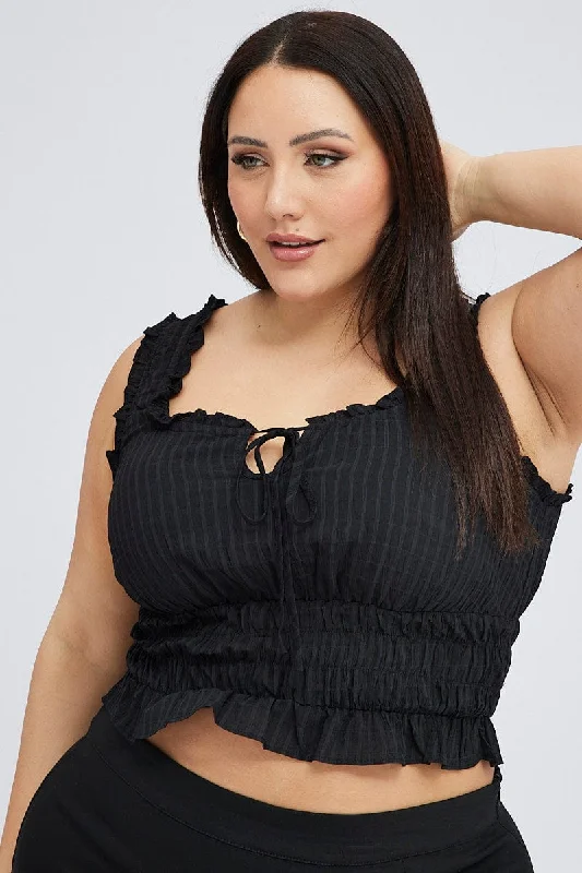 Black Ruched Top Sleeveless Textured