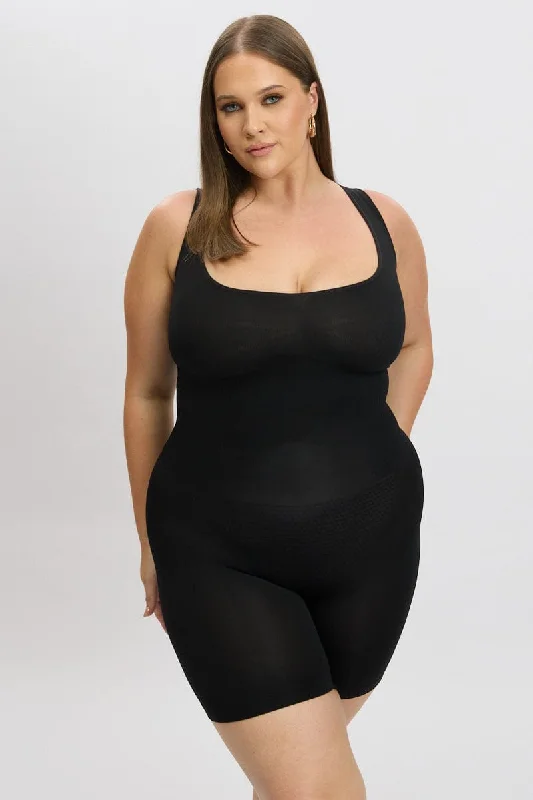 Black Seamless Open Bust Sculpting Bodysuit