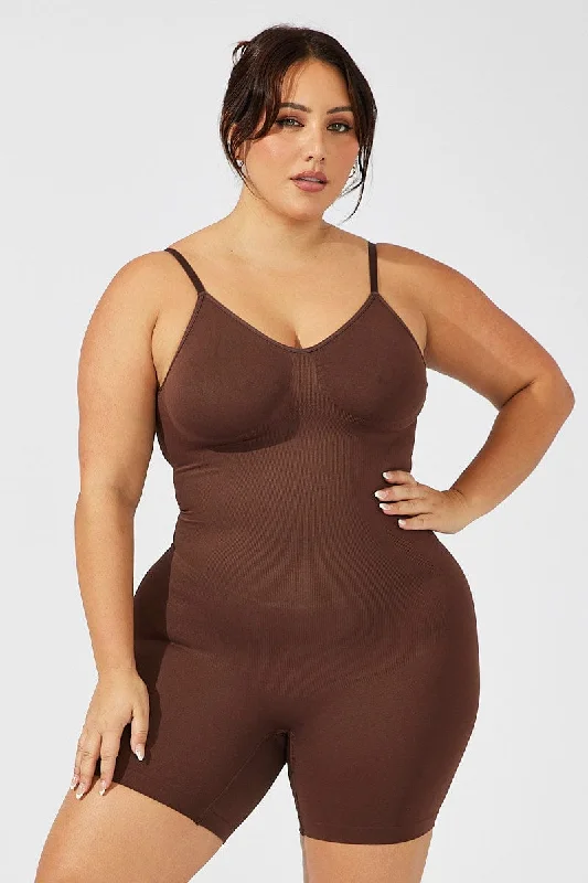 Brown Seamless Backless Sculpting Bodysuit