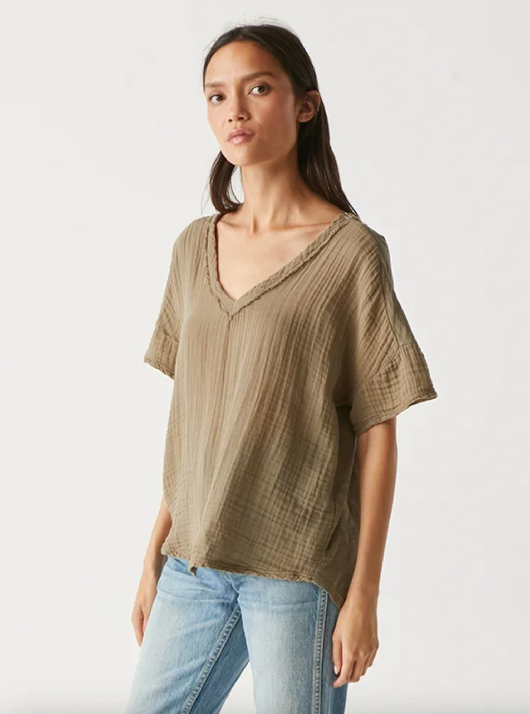 Gretna Fabric MIxed Top - Olive