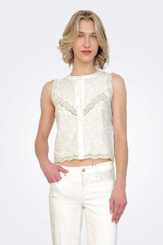 Lace Sleeveless Top - White