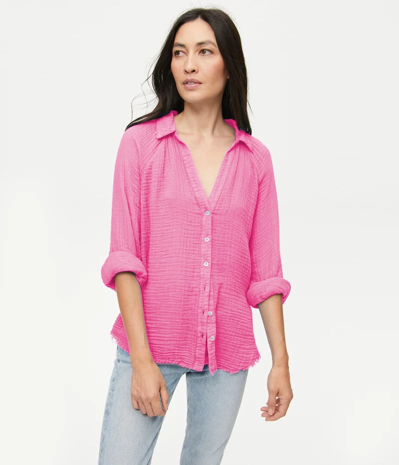 Toni Gauze Button Down - Flamingo