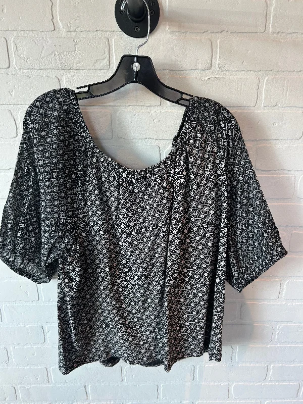 Top Short Sleeve By Loft In Black & White, Size: Xl