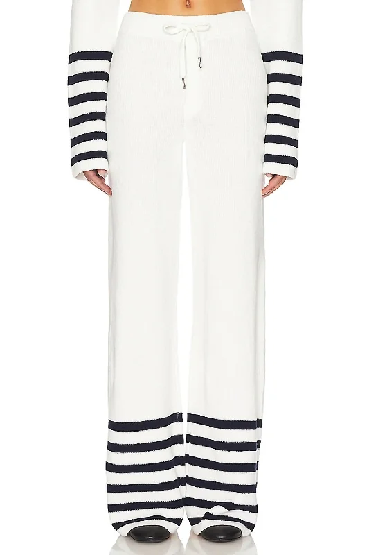 Poe Knit Pants In White/navy