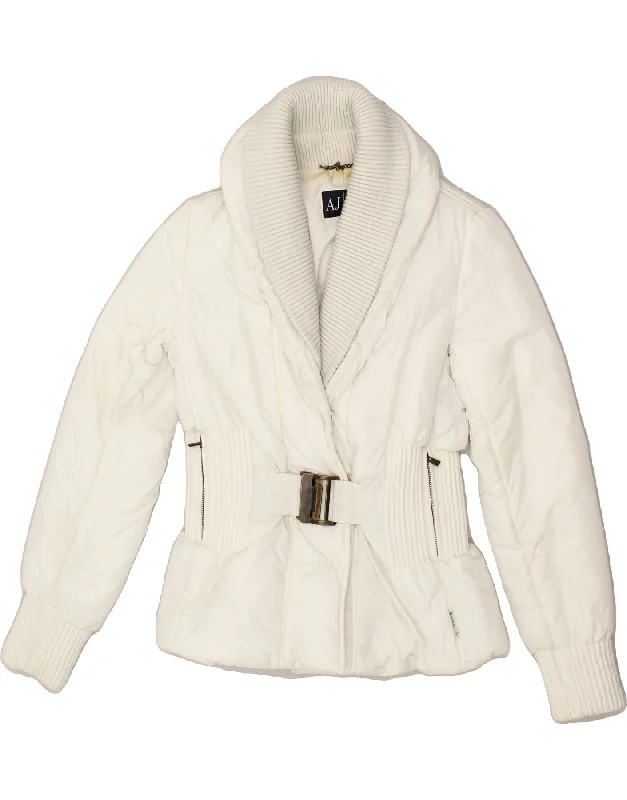 ARMANI JEANS Womens Padded Jacket EU 44 XL White Polyamide