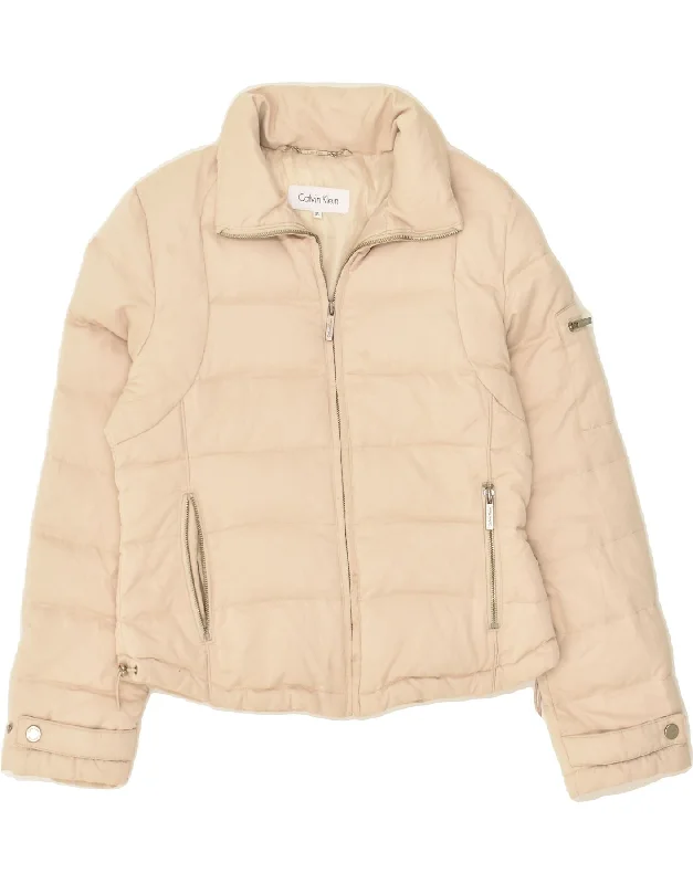 CALVIN KLEIN Womens Crop Padded Jacket UK 6 XS Beige Polyester