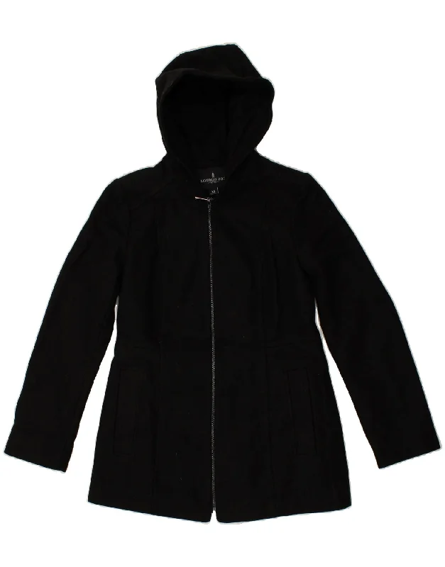 LONDON FOG Womens Hooded Overcoat UK 6 XS Black Wool