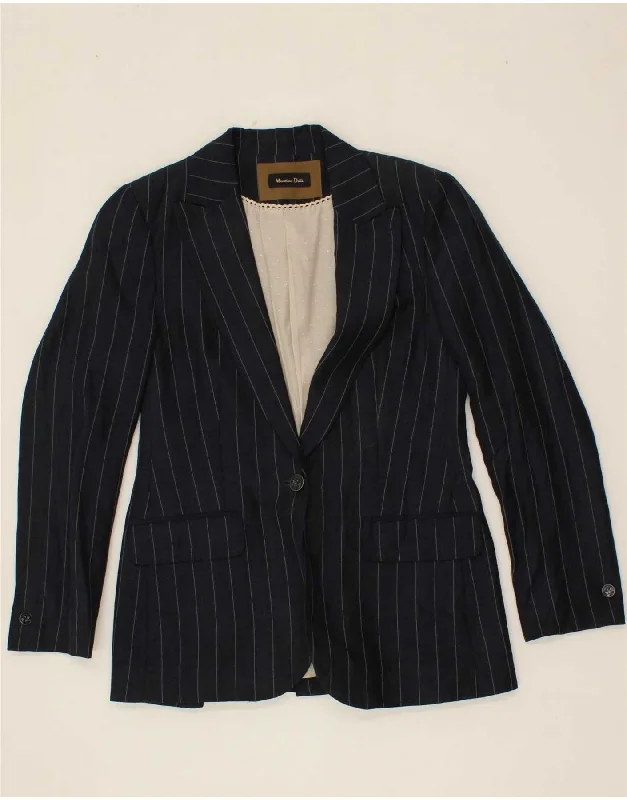 MASSIMO DUTTI Womens 1 Button Blazer Jacket EU 38 Small Navy Blue Striped