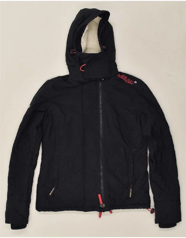 SUPERDRY Womens Hooded Windbreaker Jacket UK 10 Small Navy Blue Nylon