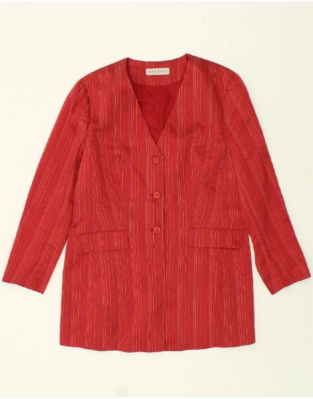 VINTAGE Womens 3 Button Blazer Jacket UK 16 Large Red Striped Linen