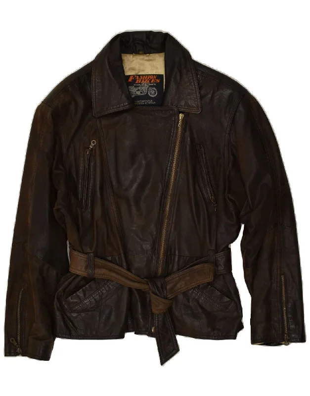 VINTAGE Womens Biker Leather Jacket EU 40 Medium Brown