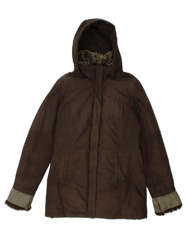 WOOLRICH Womens Hooded Padded Coat UK 14 Medium Brown Polyester