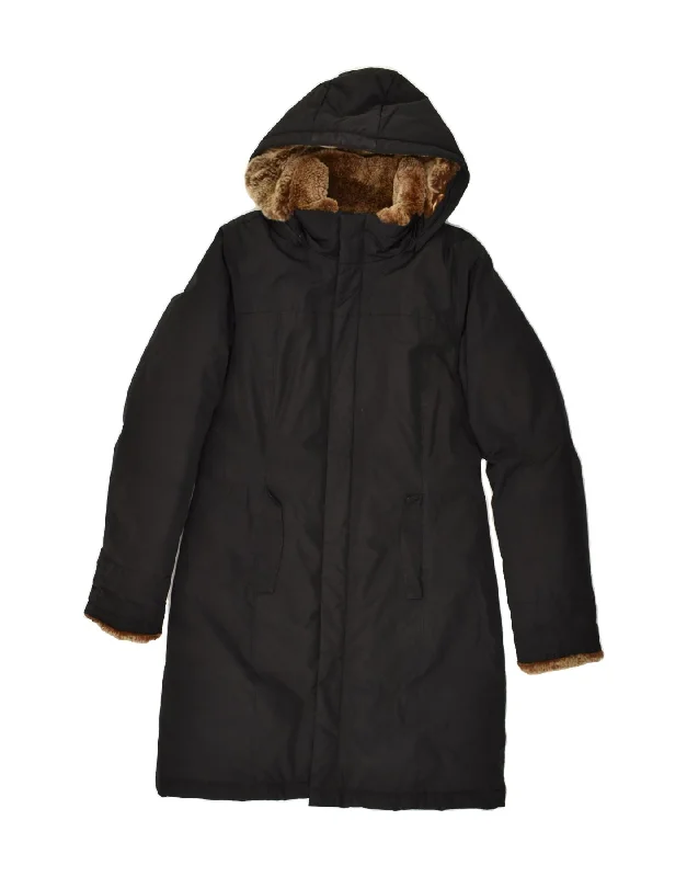 WOOLRICH Womens Hooded Padded Coat UK 16 Large Black Cotton