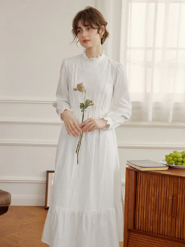 Afra White Stand-up Collar Bubble Sleeve Dress