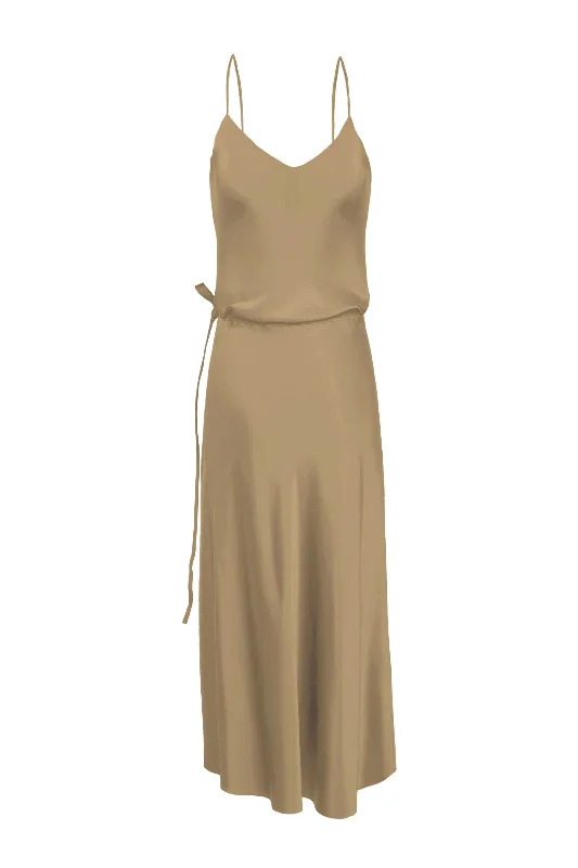 BM Nane Cowl Neck Silk Dress - Wheat