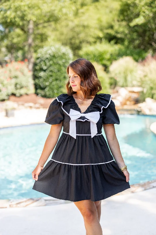 Bow Perfection Black Babydoll Dress