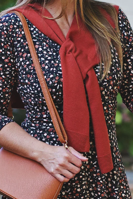 Brick Red Knitted Shawl