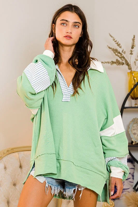 Colorblock Fave Sage Cream Pullover