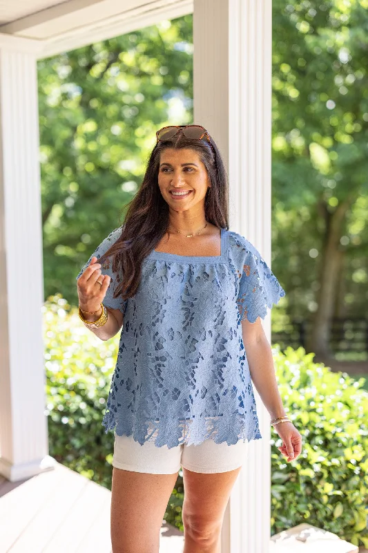 Floral Envy Blue Lace Top