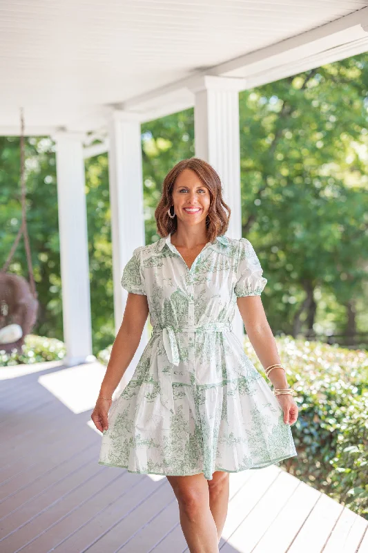 Green Willow Print Dress