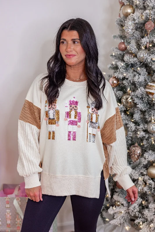 Ivory Sequin Nutcracker Pullover