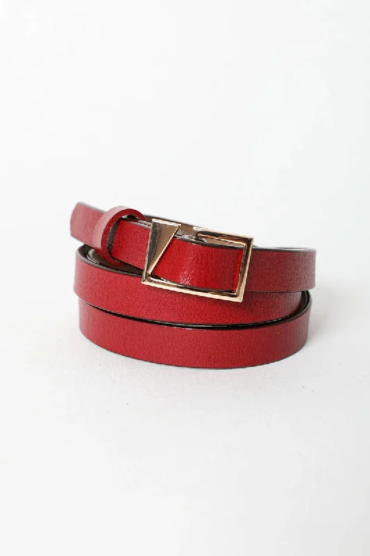 Red Asymmetrical Buckle Cinch Waist Belt