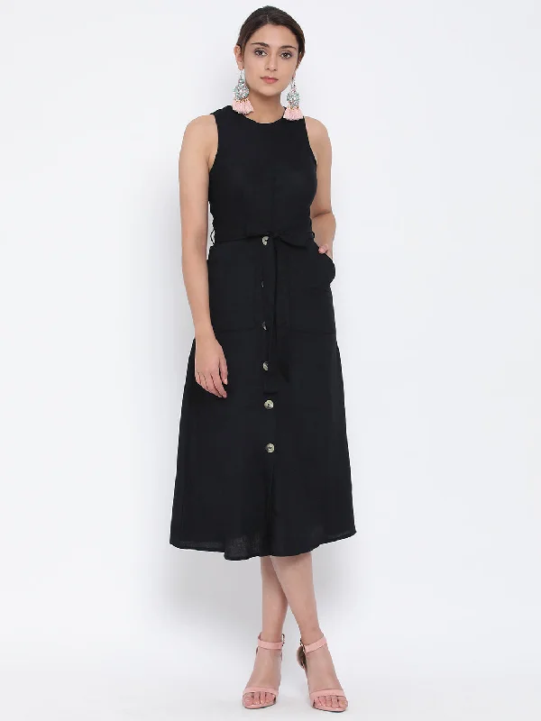 Black Storied Women Midi Dress