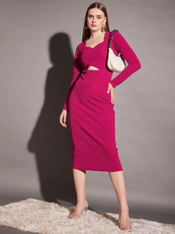 Front cut out bodycon midi dress in Pink Color